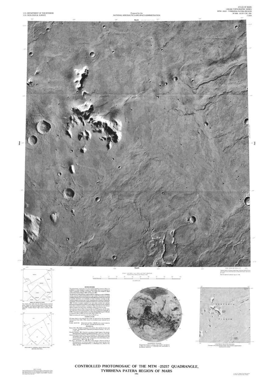 Controlled Photomosaic of the MTM -25257 Quadrangle, Tyrrhena Patera Region of Mars