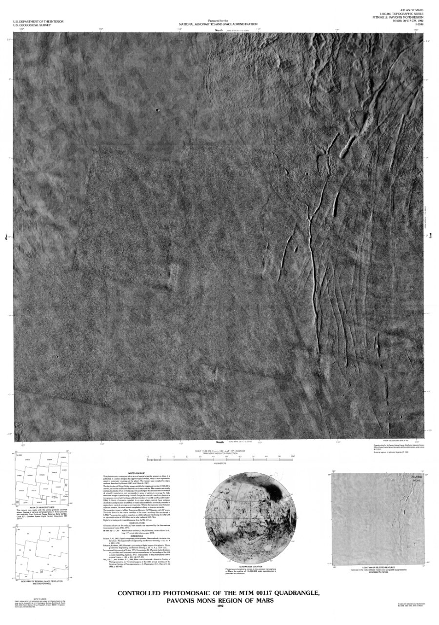 Controlled Photomosaic of the MTM 00117 Quadrangle, Pavonis Mons Region of Mars