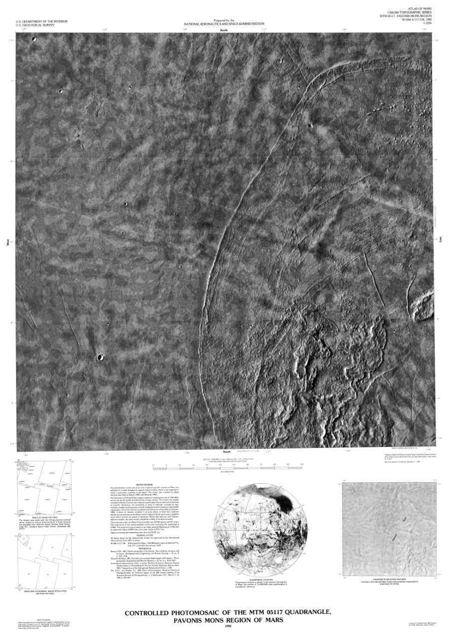 Controlled Photomosaic of the MTM 05117 Quadrangle, Pavonis Mons Region of Mars