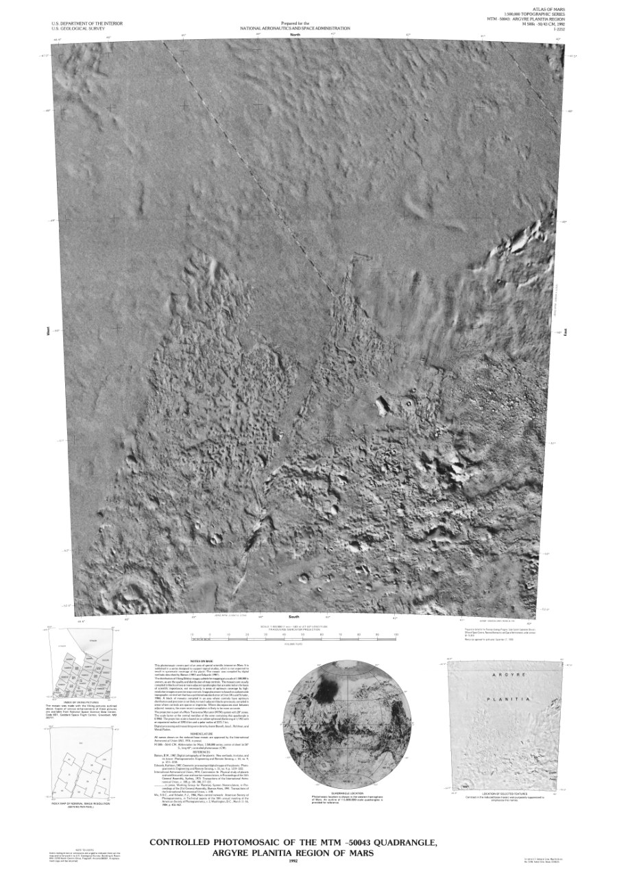 Controlled Photomosaic of the MTM -50043 Quadrangle, Argyre Planitia Region of Mars