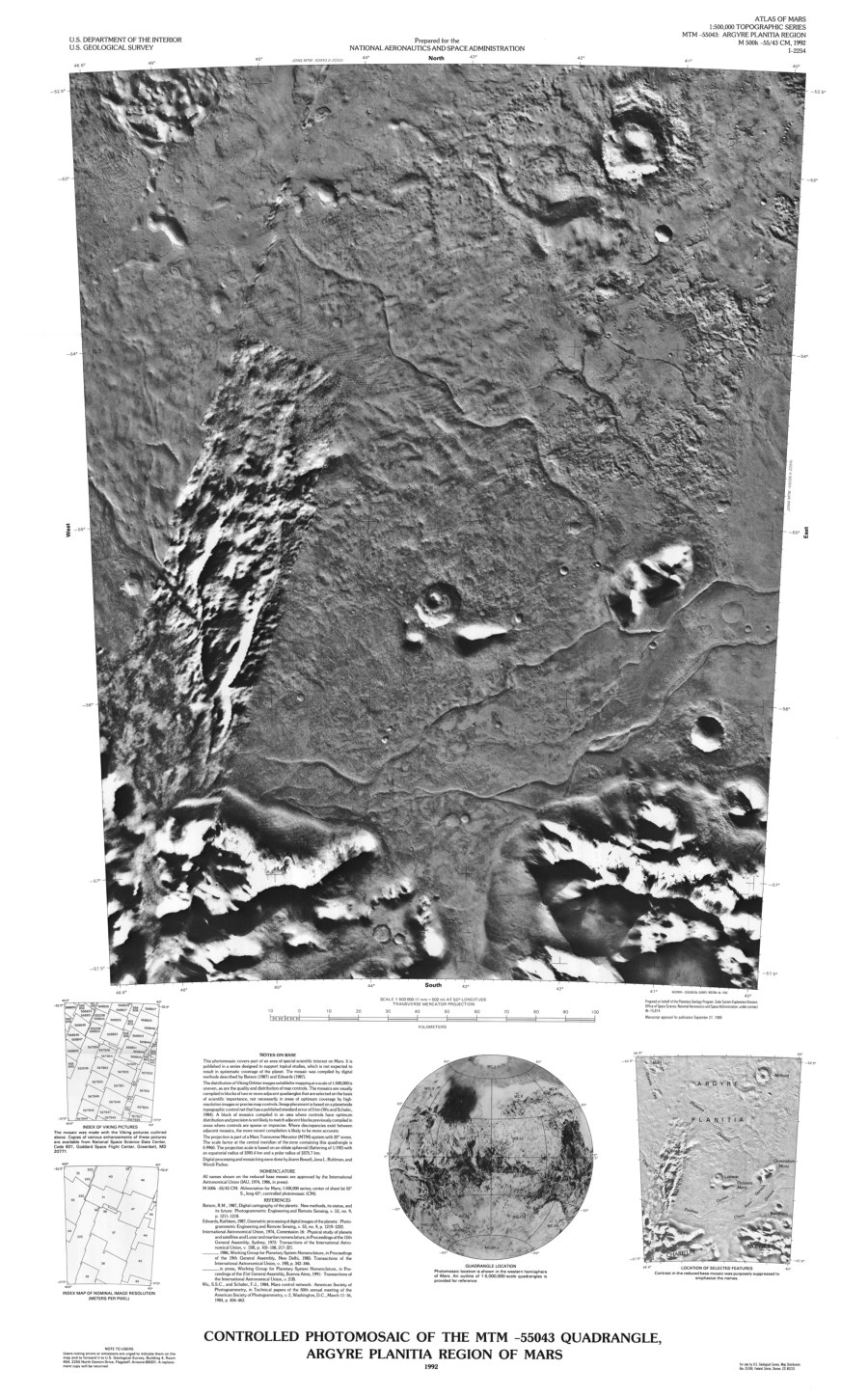 Controlled Photomosaic of the MTM -55043 Quadrangle, Argyre Planitia Region of Mars