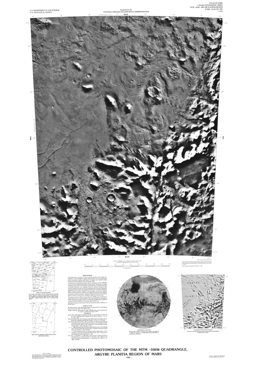 Controlled Photomosaic of the MTM -55036 Quadrangle, Argyre Planitia Region of Mars
