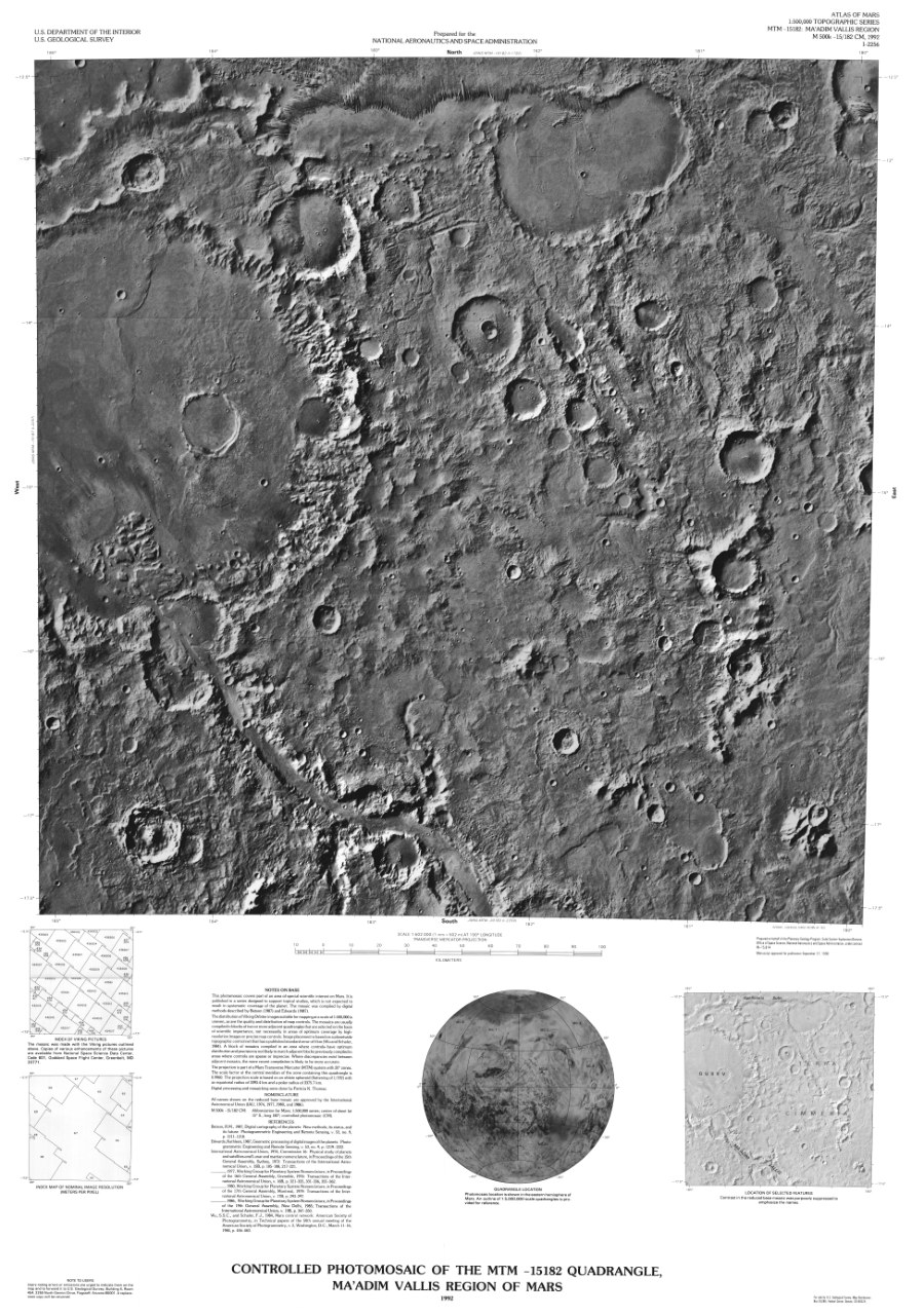Controlled Photomosaic of the MTM -15182 Quadrangle, Ma'adim Vallis Region of Mars