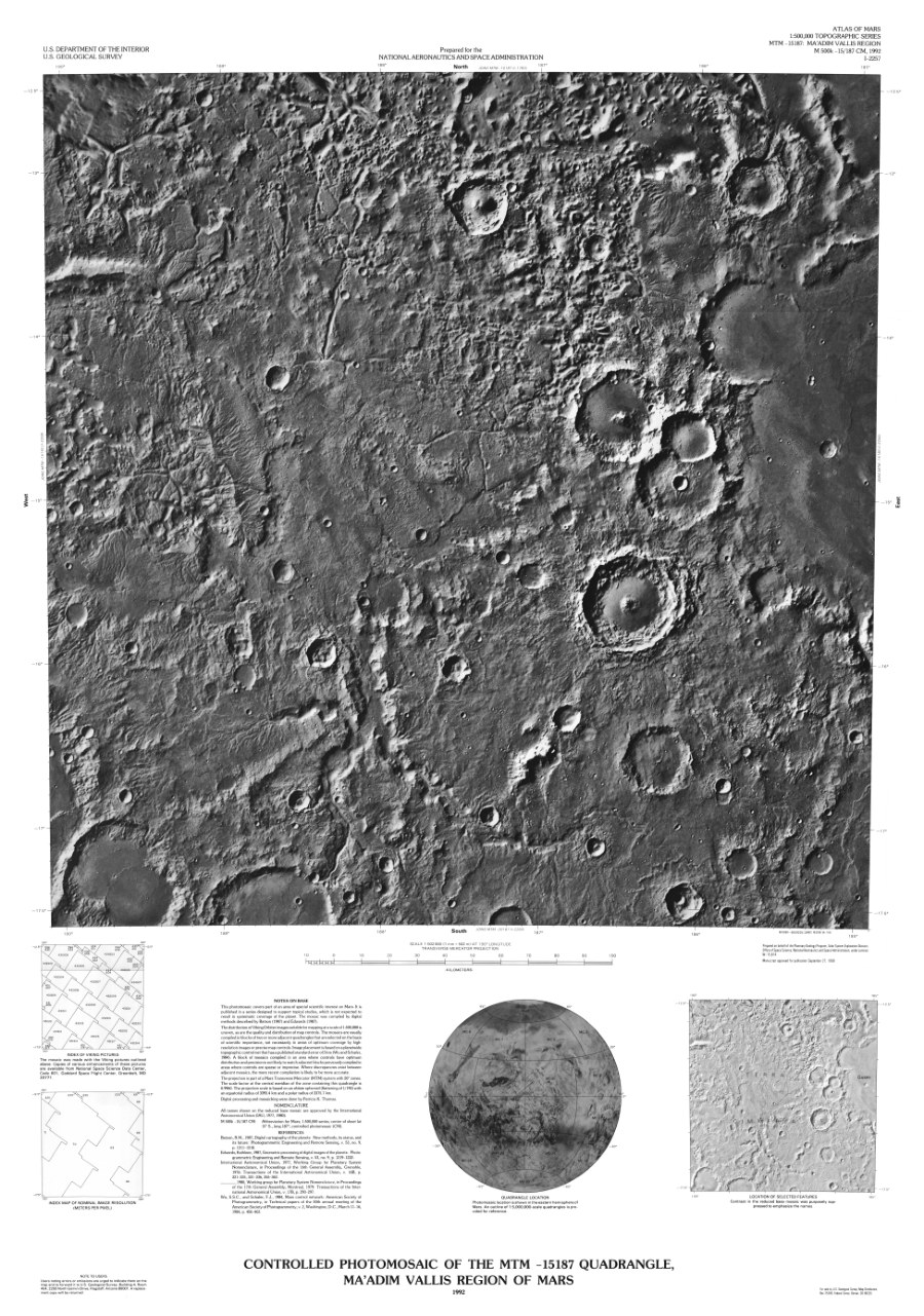 Controlled Photomosaic of the MTM -15187 Quadrangle, Ma'adim Vallis Region of Mars