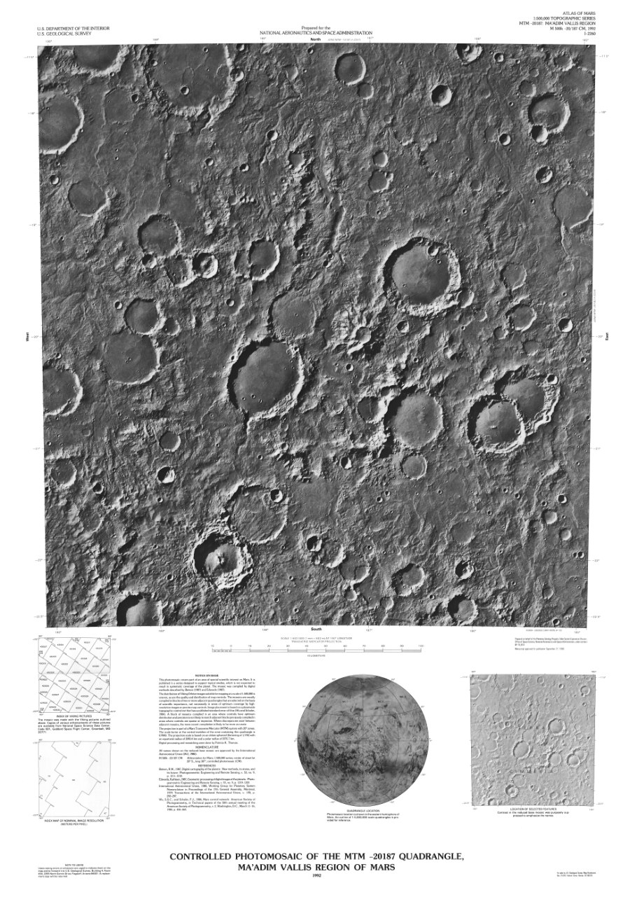 Controlled Photomosaic of the MTM -20187 Quadrangle, Ma'adim Vallis Region of Mars