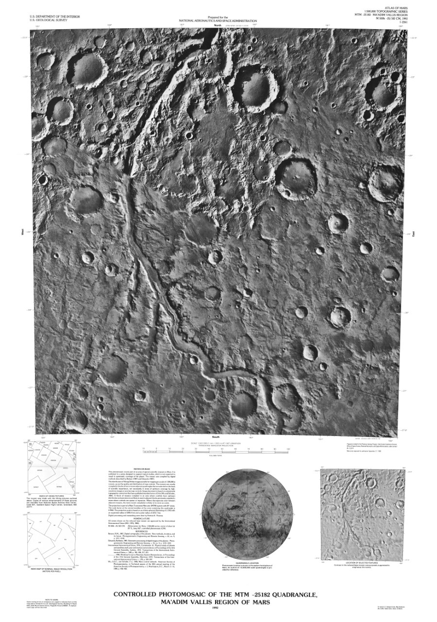 Controlled Photomosaic of the MTM -25182 Quadrangle, Ma'adim Vallis Region of Mars