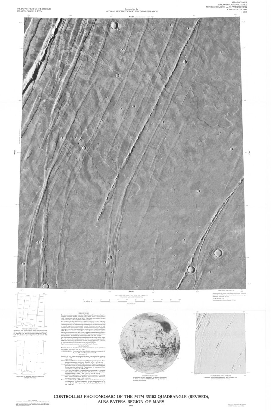 Controlled Photomosaic of the MTM 35102 Quadrangle (Revised), Alba Patera Region of Mars