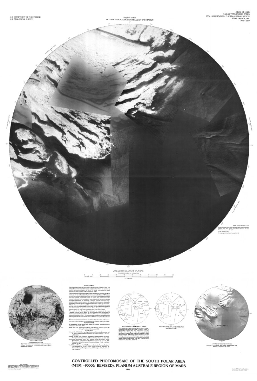 Controlled Photomosaic of the South Polar Area (MTM -90000 Revised), Planum Australe Region of Mars