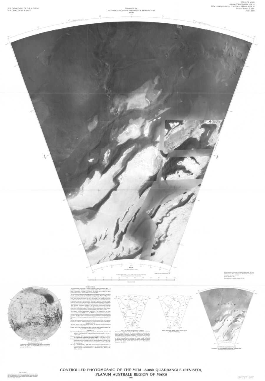 Controlled Photomosaic of the MTM -85080 Quadrangle (Revised), Planum Australe Region of Mars