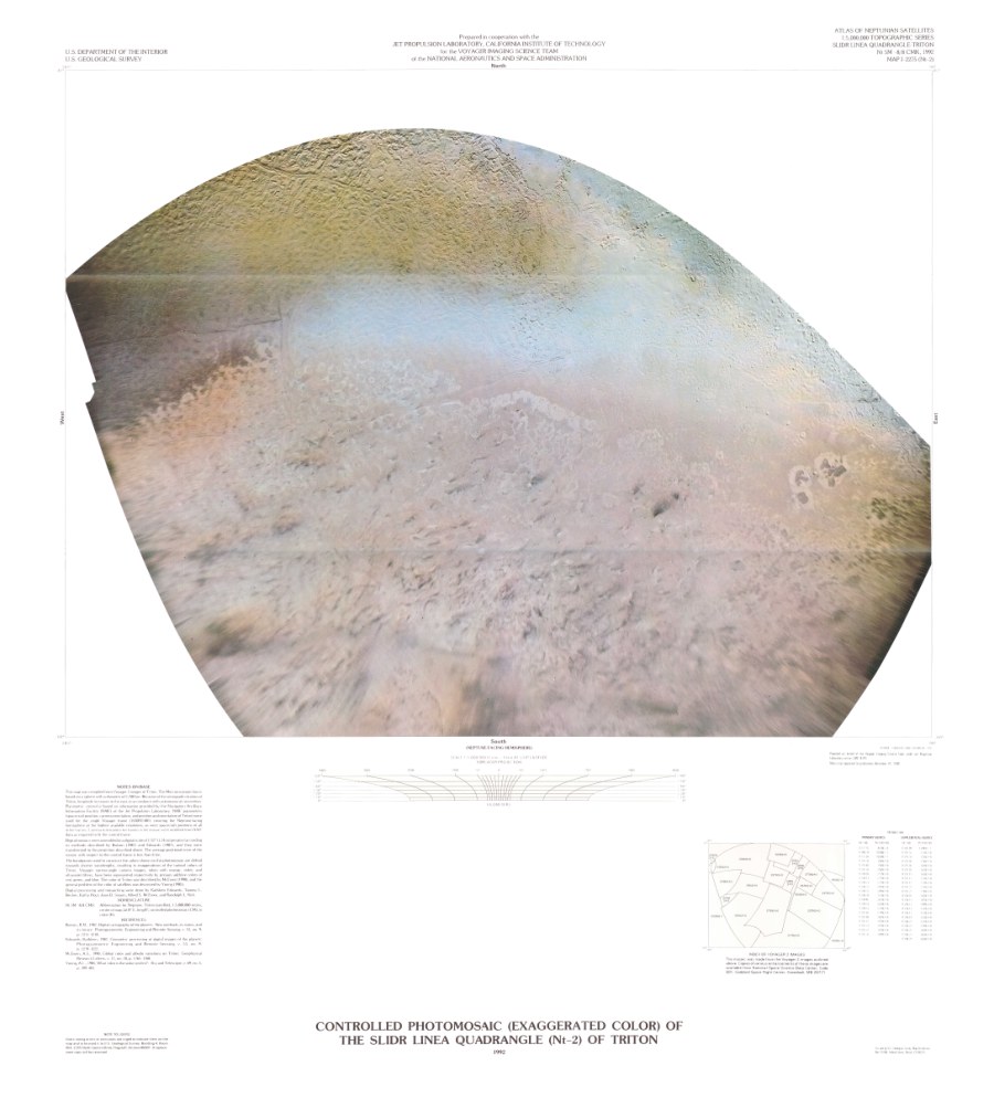 Controlled Photomosaic (Exaggerated Color) of the Slidr Linea Quadrangle (Nt-2) of Triton