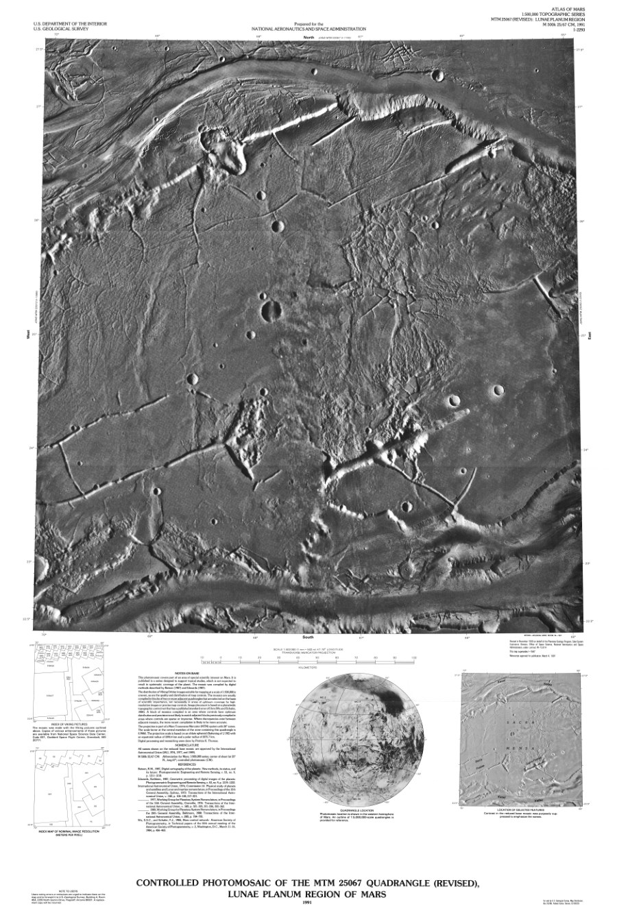 Controlled Photomosaic of the MTM 25067 Quadrangle (Revised), Lunae Planum Region of Mars