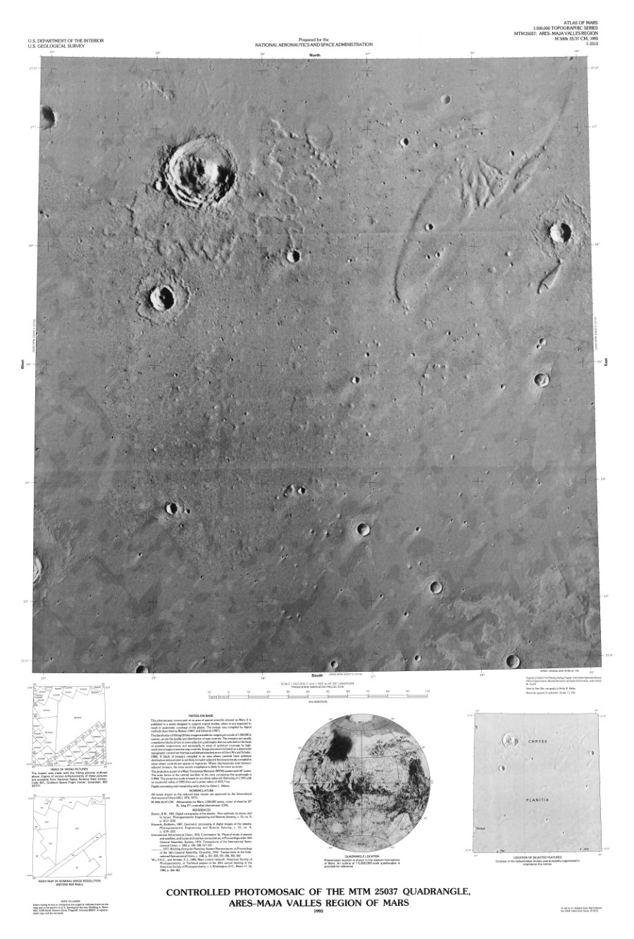 Controlled Photomosaic of the MTM 25037 Quadrangle, Ares-Maja Valles Region of Mars