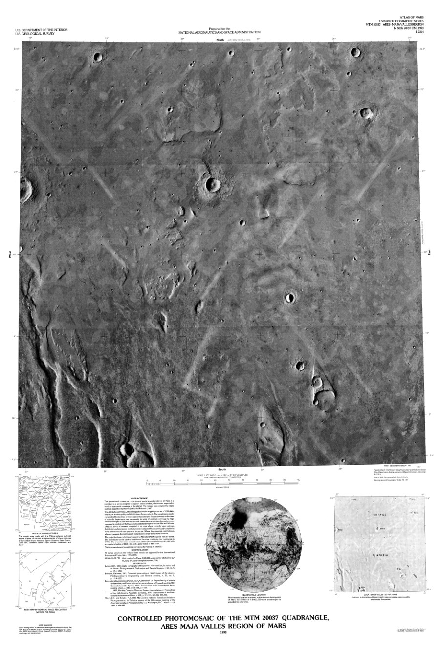 Controlled Photomosaic of the MTM 20037Quadrangle, Ares-Maja Valles Region of Mars