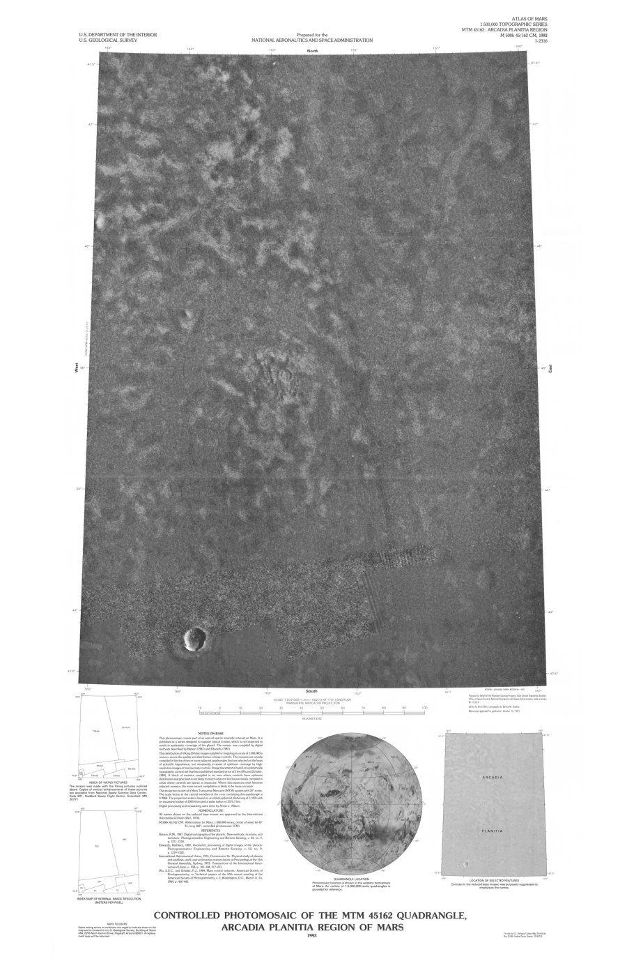 Controlled Photomosaic of the MTM 45162 Quadrangle, Arcadia Planitia Region of Mars