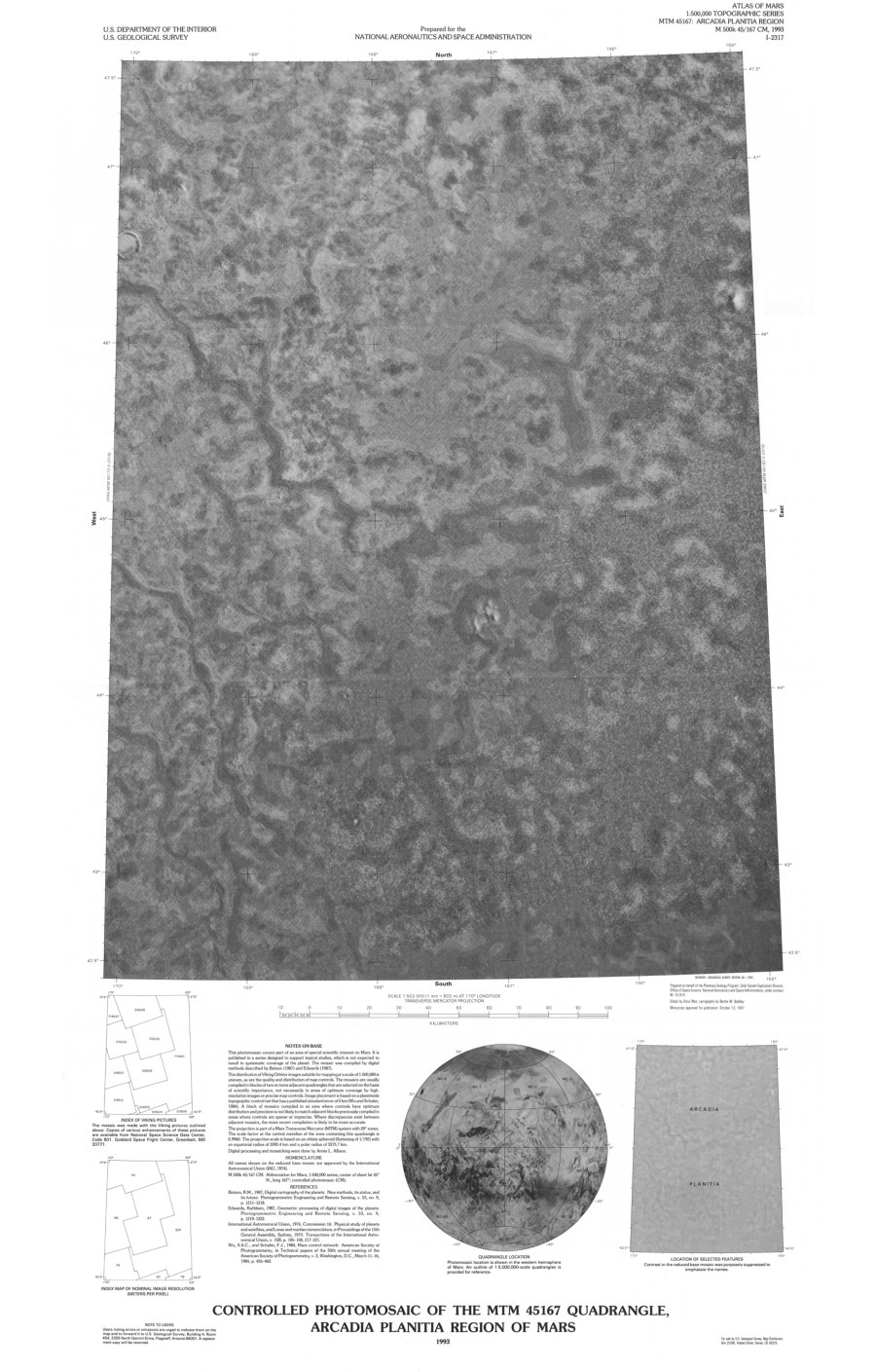 Controlled Photomosaic of the MTM 45167 Quadrangle, Arcadia Planitia Region of Mars