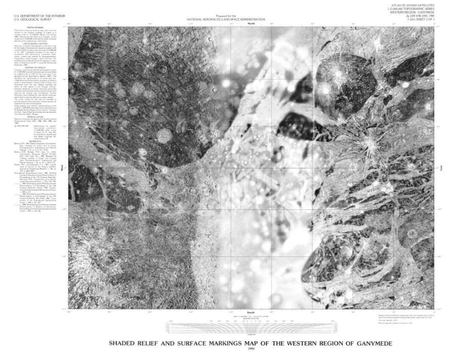 Shaded Relief and Surface Markings Maps of the Western Regions of Ganymede