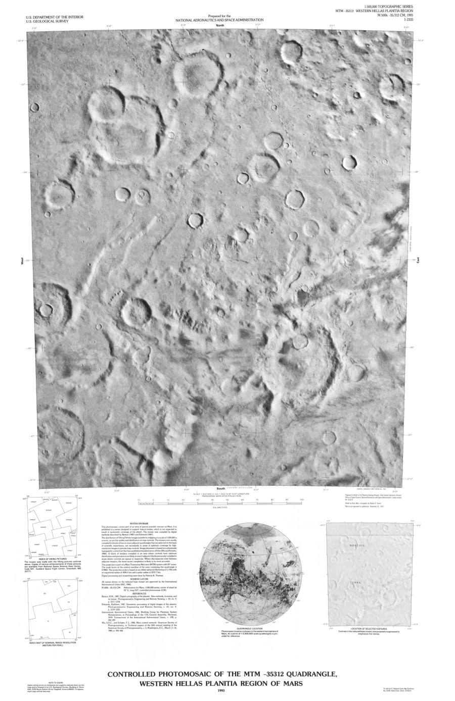 Controlled Photomosaic of the MTM -35312 Quadrangle, Western Hellas Planitia Region of Mars