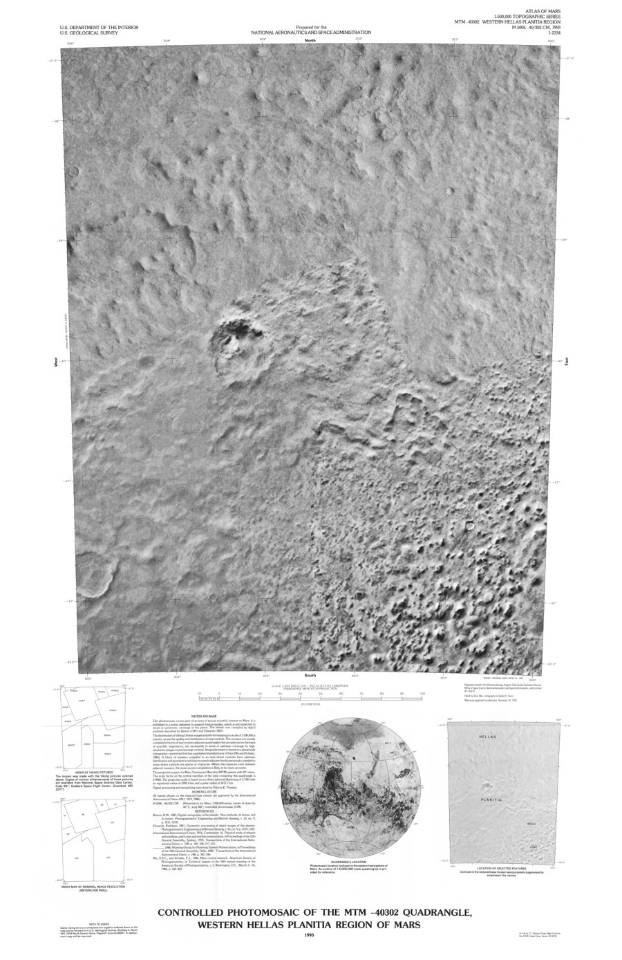 Controlled Photomosaic of the MTM -40302 Quadrangle, Western Hellas Planitia Region of Mars