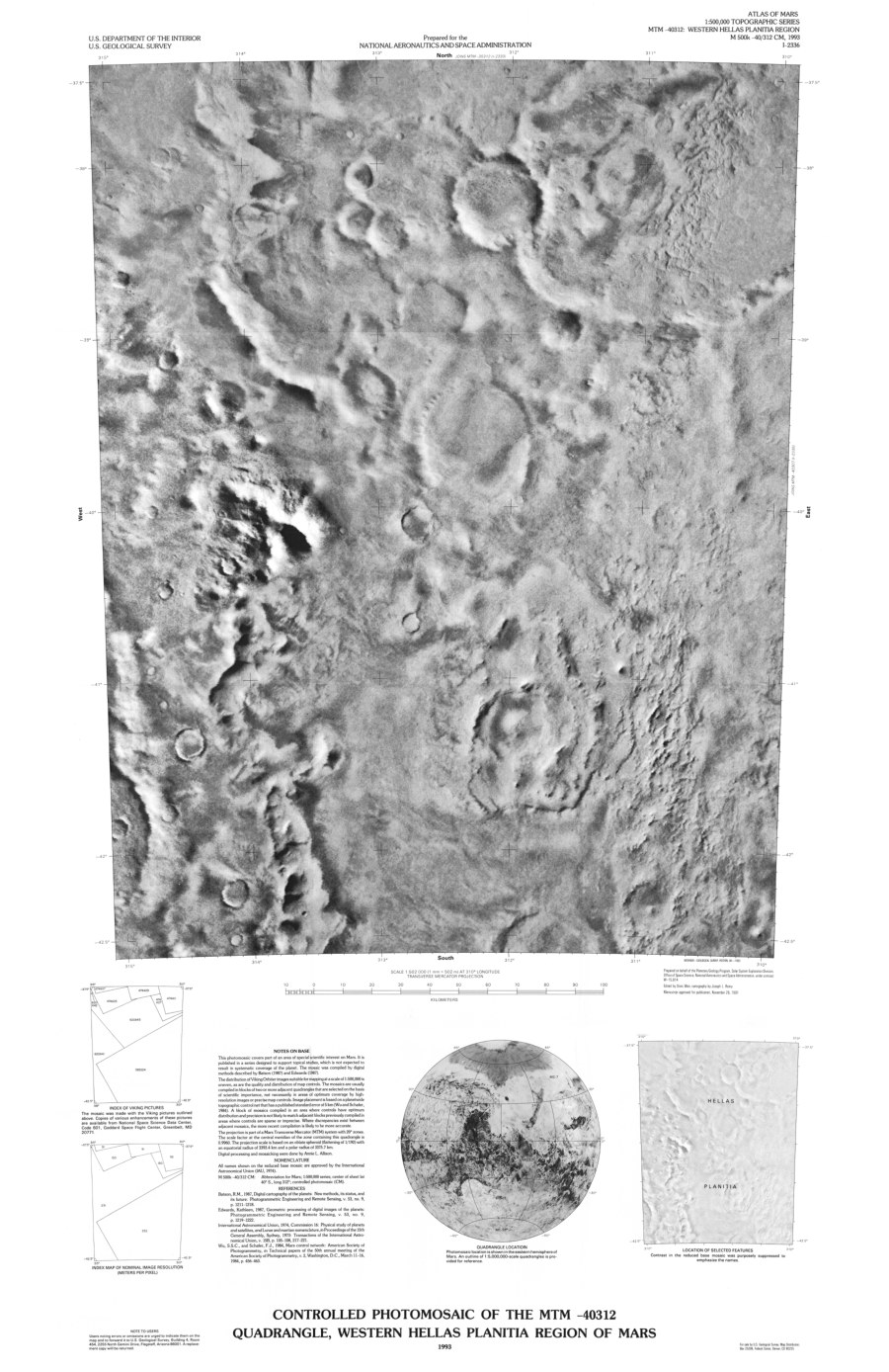 Controlled Photomosaic of the MTM -40312 Quadrangle, Western Hellas Planitia Region of Mars