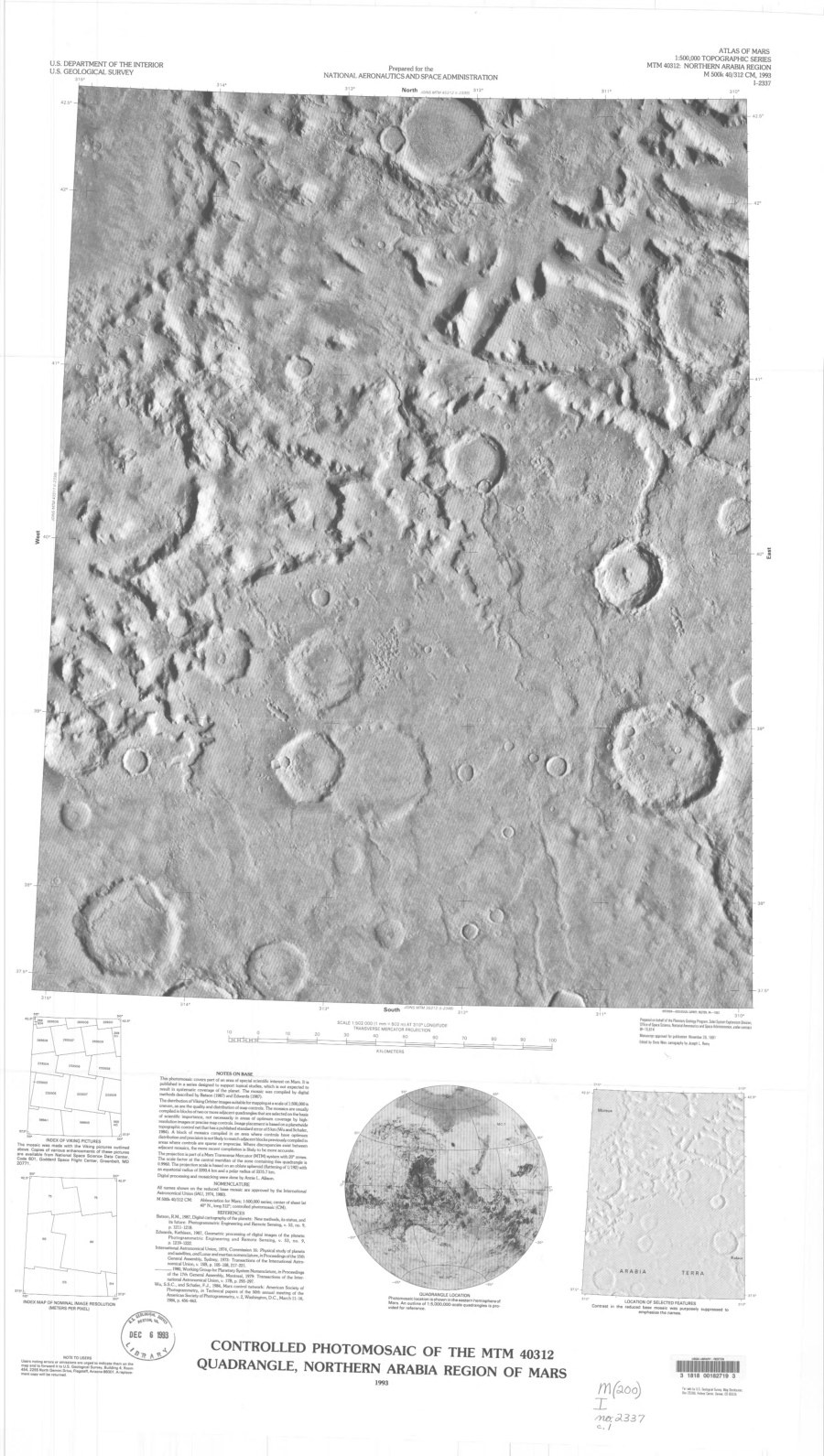 Controlled Photomosaic of the MTM 40312 Quadrangle, Northern Arabia Region of Mars