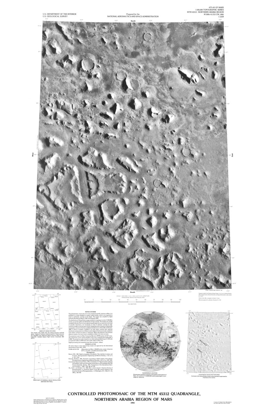 Controlled Photomosaic of the MTM 45312 Quadrangle, Northern Arabia Region of Mars