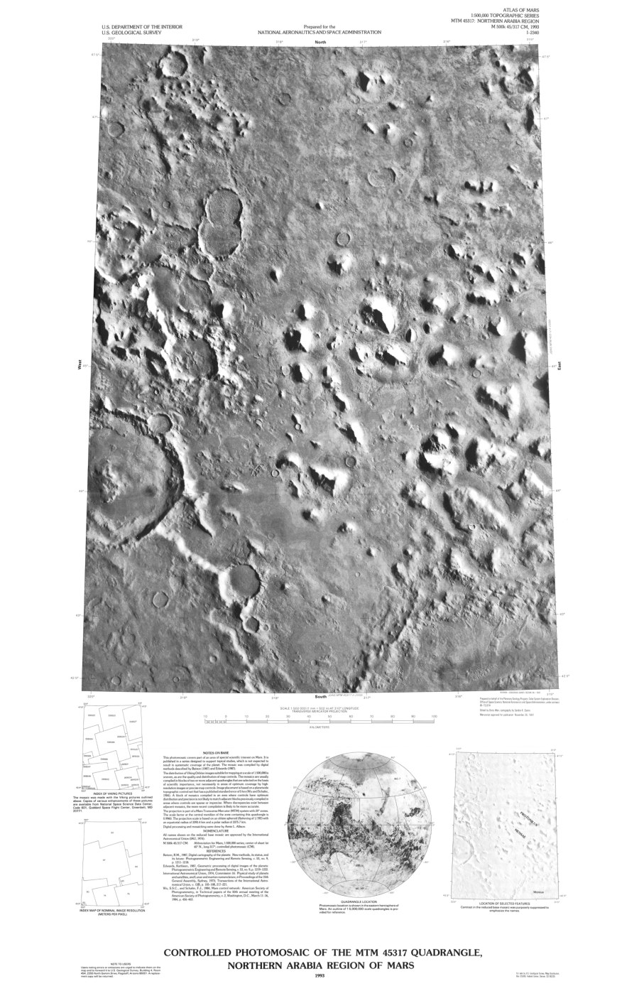 Controlled Photomosaic of the MTM 45317 Quadrangle, Northern Arabia Region of Mars