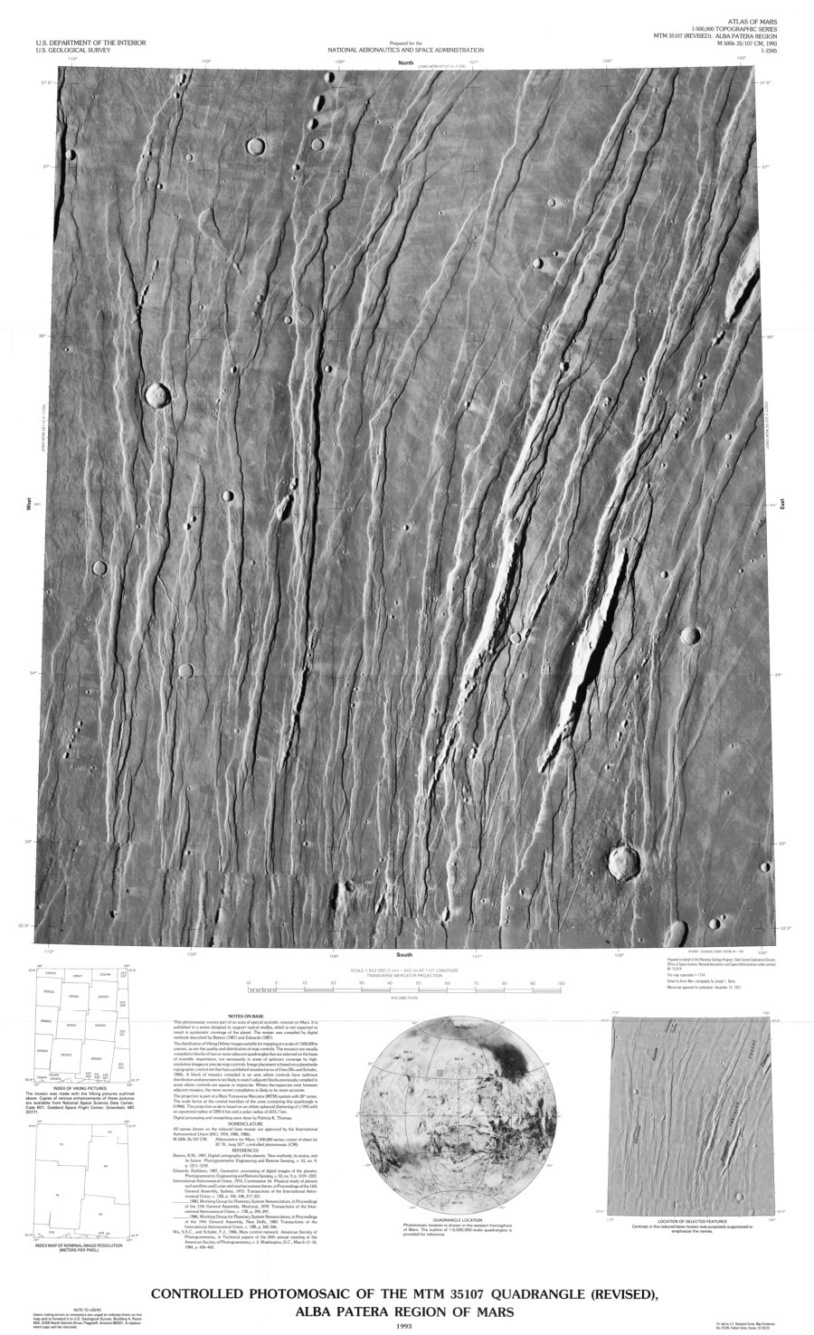 Controlled Photomosaic of the MTM 35107 Quadrangle (Revised), Alba Patera Region of Mars