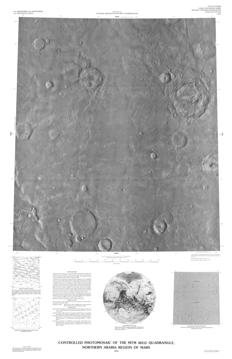 Controlled Photomosaic of the MTM 30312 Quadrangle, Northern Arabia Region of Mars