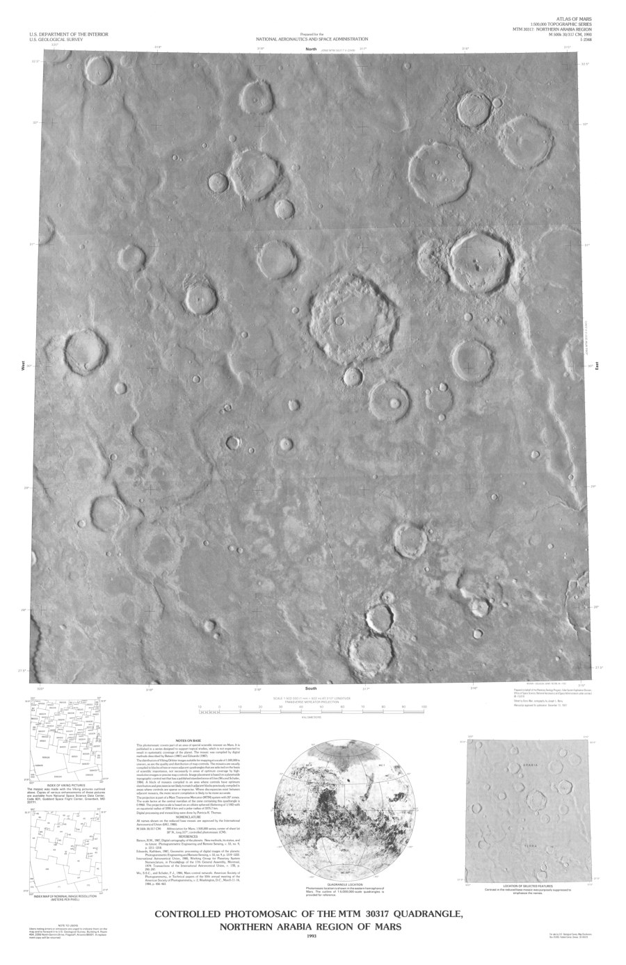 Controlled Photomosaic of the MTM 30317 Quadrangle, Northern Arabia Region of Mars