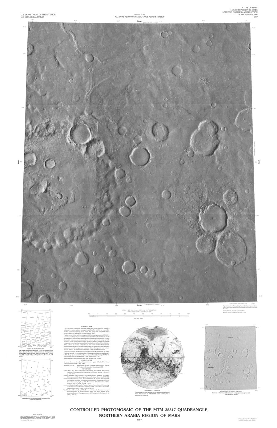 Controlled Photomosaic of the MTM 35317 Quadrangle. Northern Arabia Region of Mars