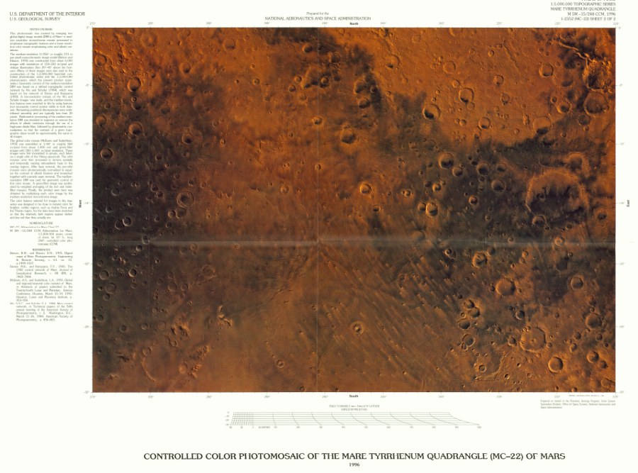 Revised Shaded Relief Map of the Tyrrhenum Quadrangle (MC-22) of Mars