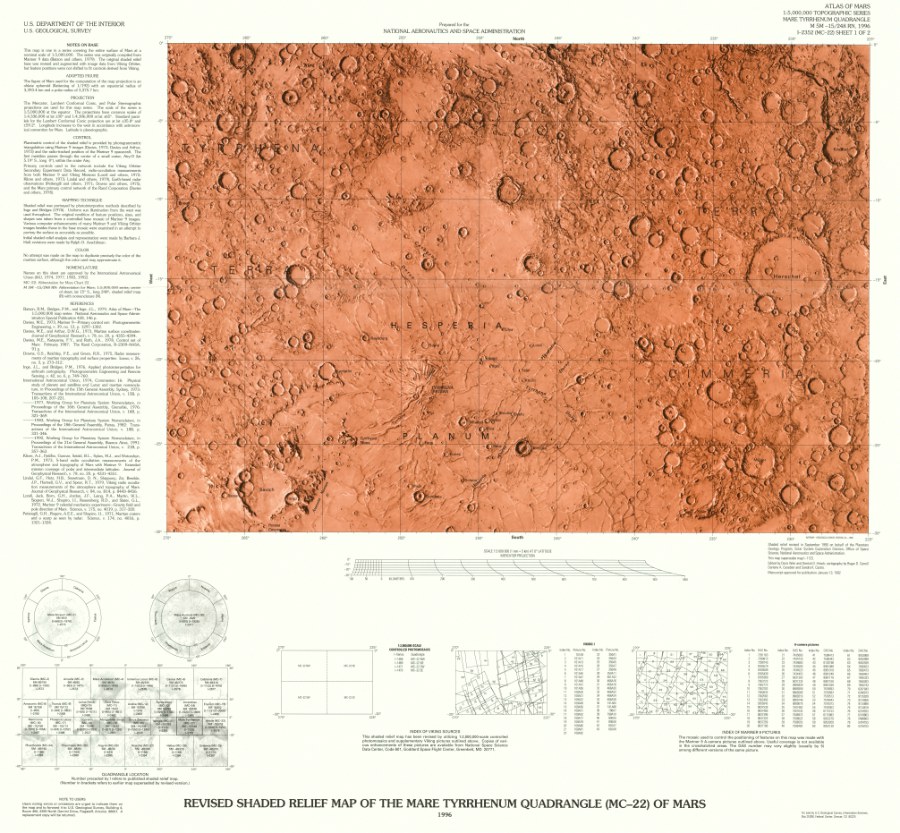 Revised Shaded Relief Map of the Tyrrhenum Quadrangle (MC-22) of Mars
