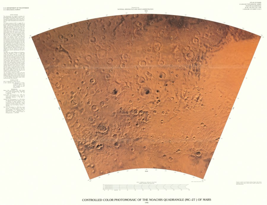 Revised Shaded Relief Map of the Noachis Quadrangle (MC-27) of Mars