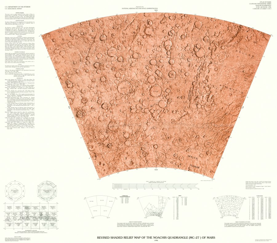 Revised Shaded Relief Map of the Noachis Quadrangle (MC-27) of Mars
