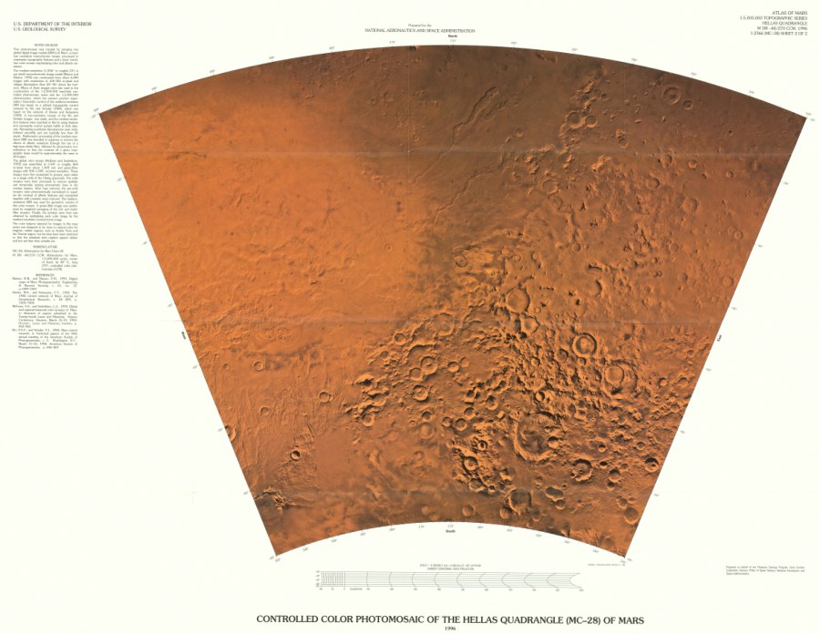 Revised Shaded Relief Map of the Hellas Quadrangle (MC-28) of Mars