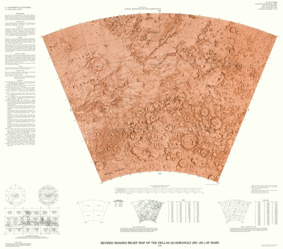Revised Shaded Relief Map of the Hellas Quadrangle (MC-28) of Mars