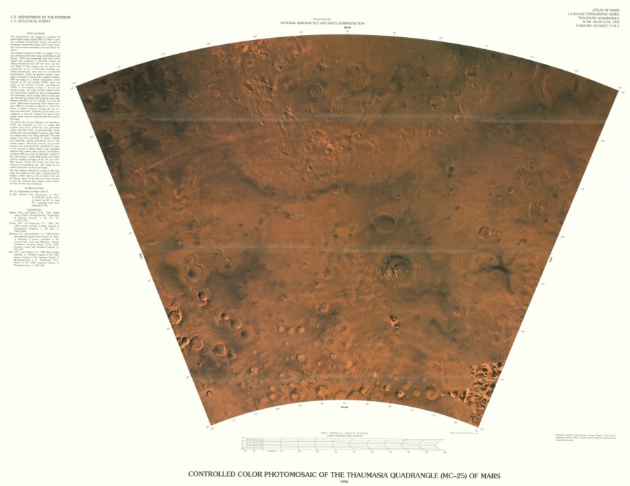 Revised Shaded relief Map of the Thaumasia Quadrangle (MC-25) of Mars