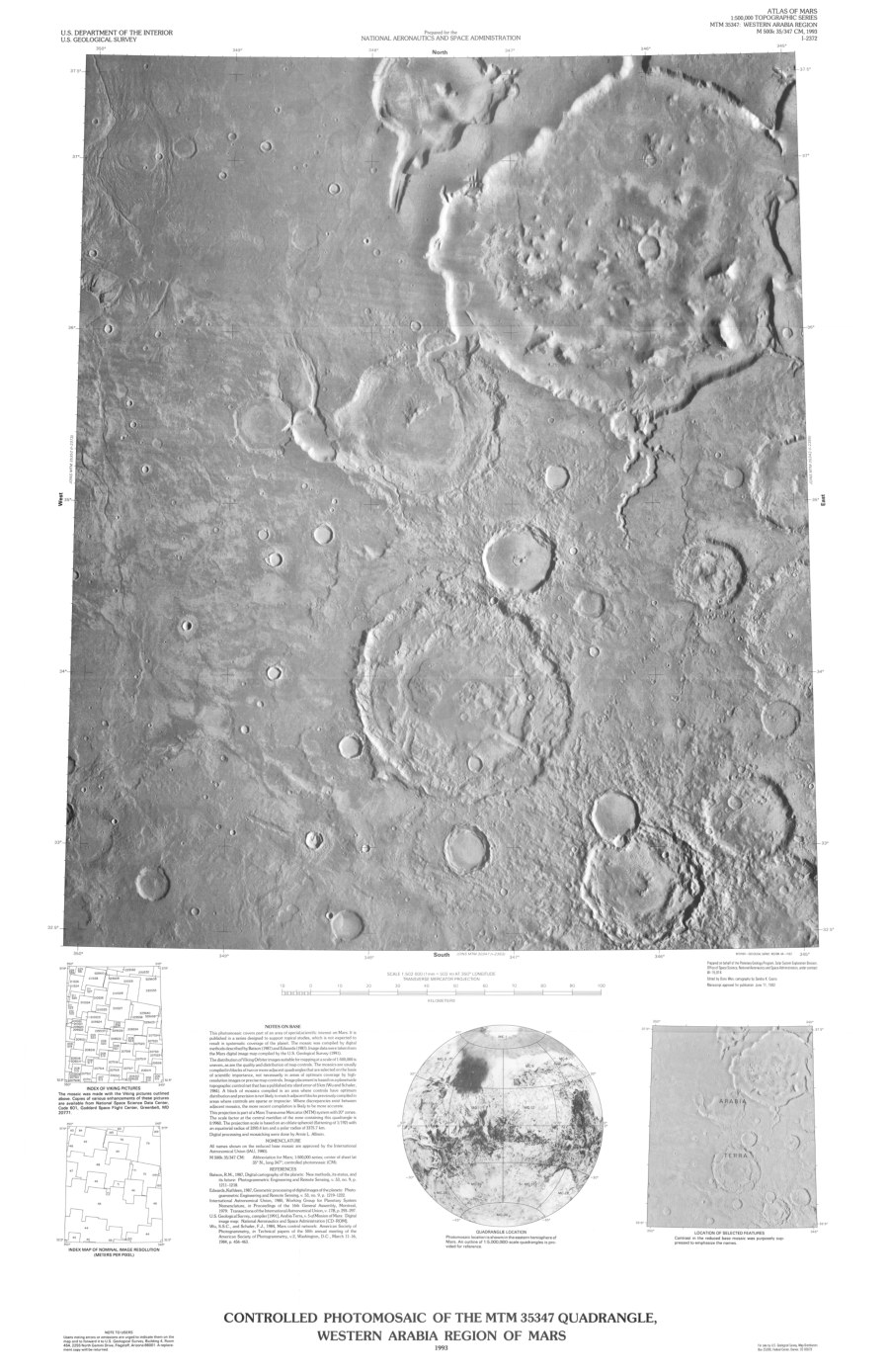 Controlled Photomosaic of the MTM 35347 Quadrangle, Western Arabia Region of Mars