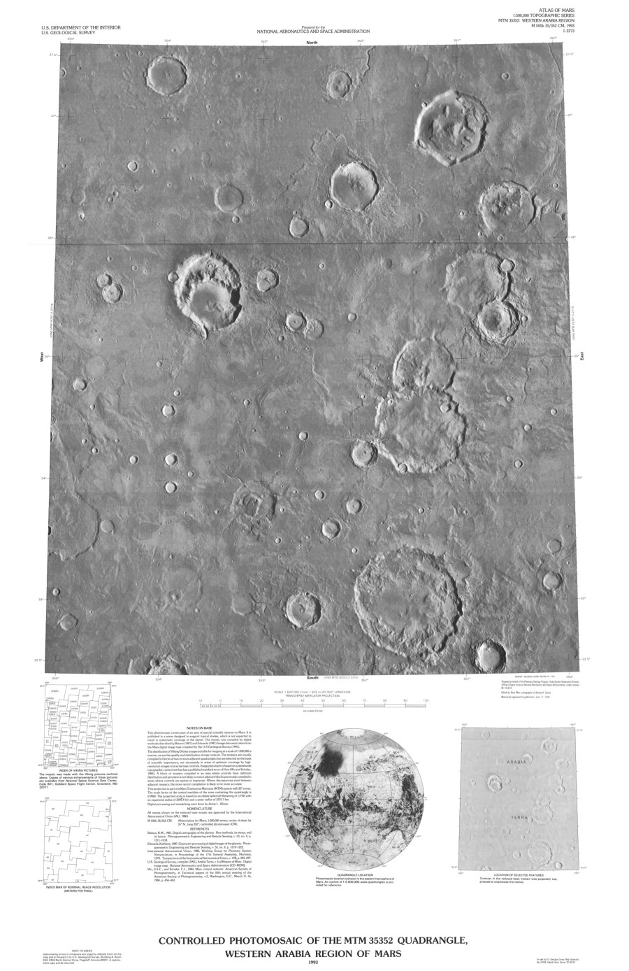 Controlled Photomosaic of the MTM 35352 Quadrangle, Western Arabia Region of Mars