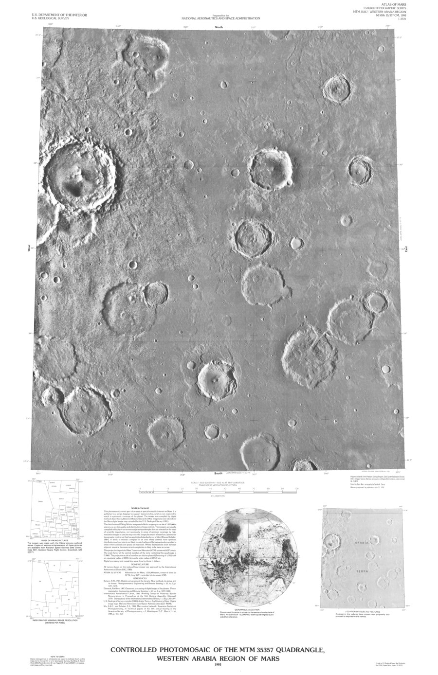 Controlled Photomosaic of the MTM 35337 Quadrangle, Western Arabia Region of Mars