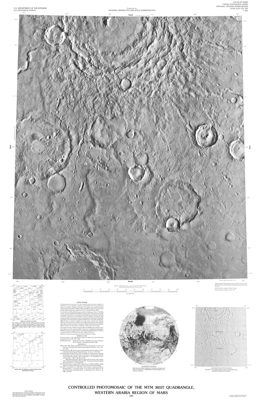 Controlled Photomosaic of the MTM 30337 Quadrangle, Western Arabia Region of Mars