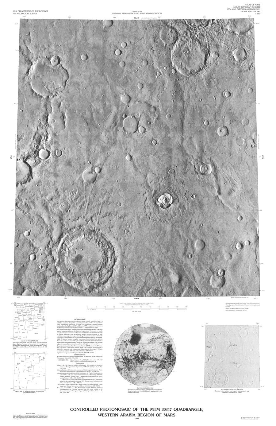 Controlled Photomosaic of the MTM 30347 Quadrangle, Western Arabia Region of Mars