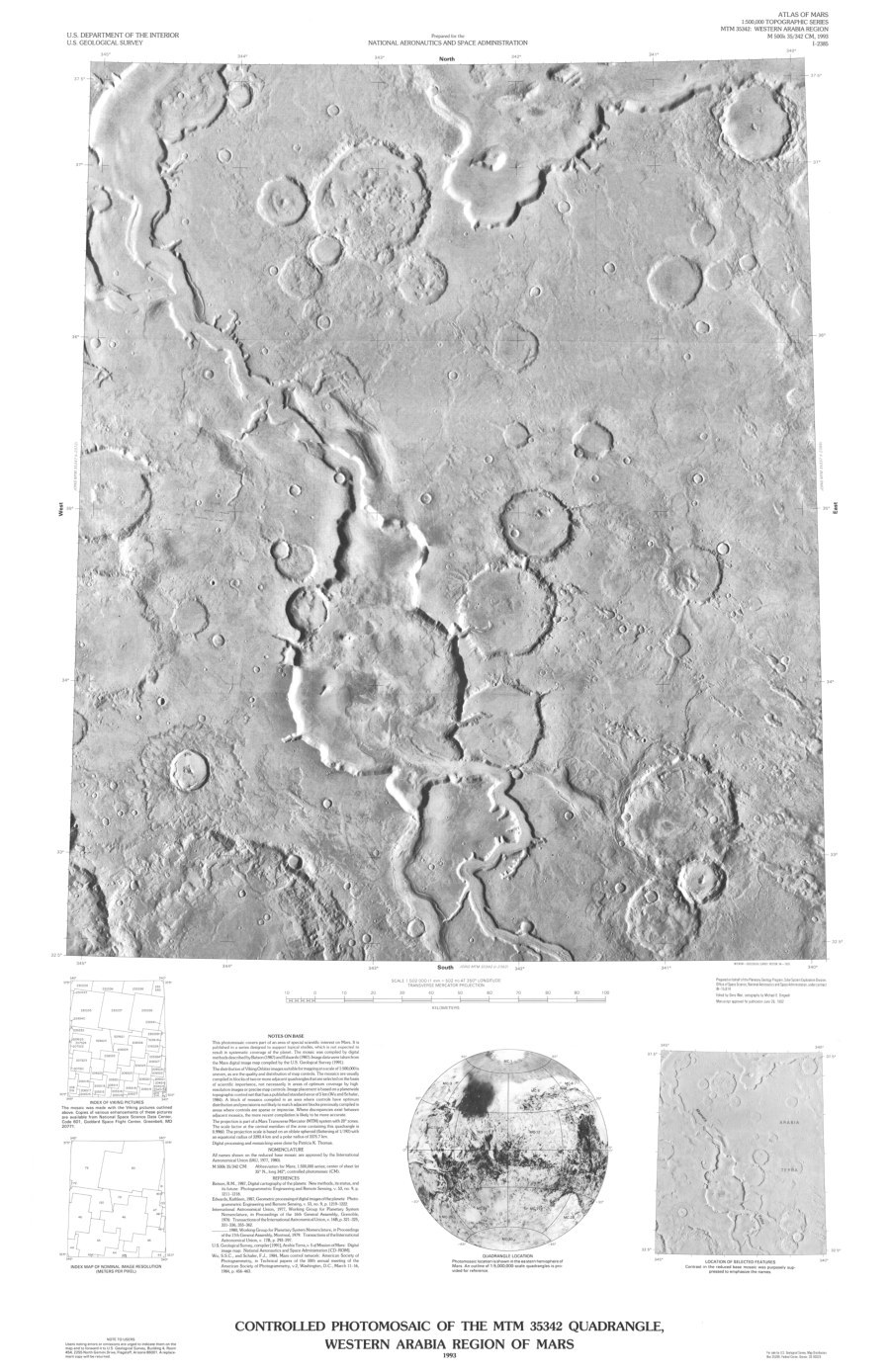 Controlled Photomosaic of the MTM 35342 Quadrangle, Western Arabia Region of Mars