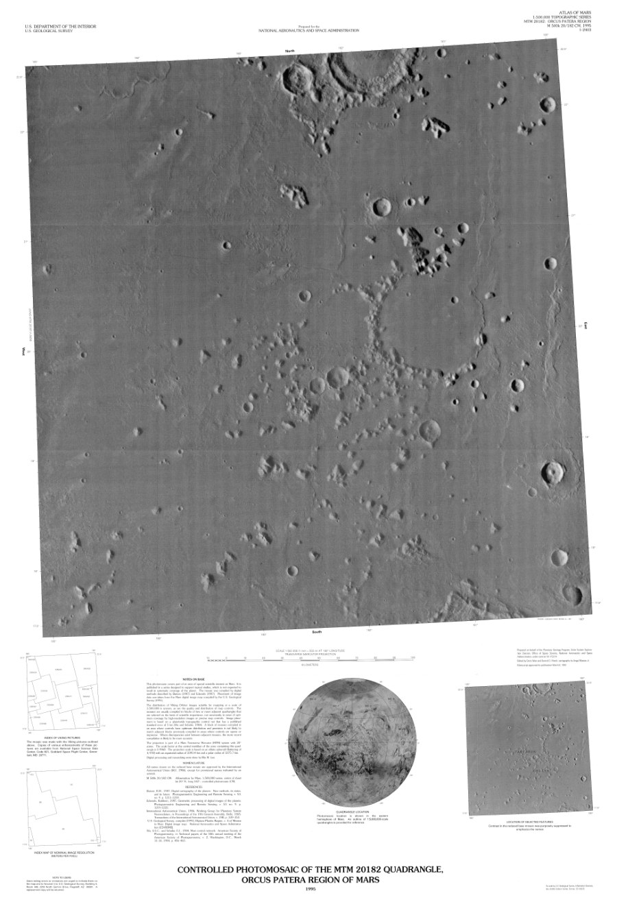 Controlled Photomosaic of the MTM 20182 Quadrangle, Orcus Patera Region of Mars