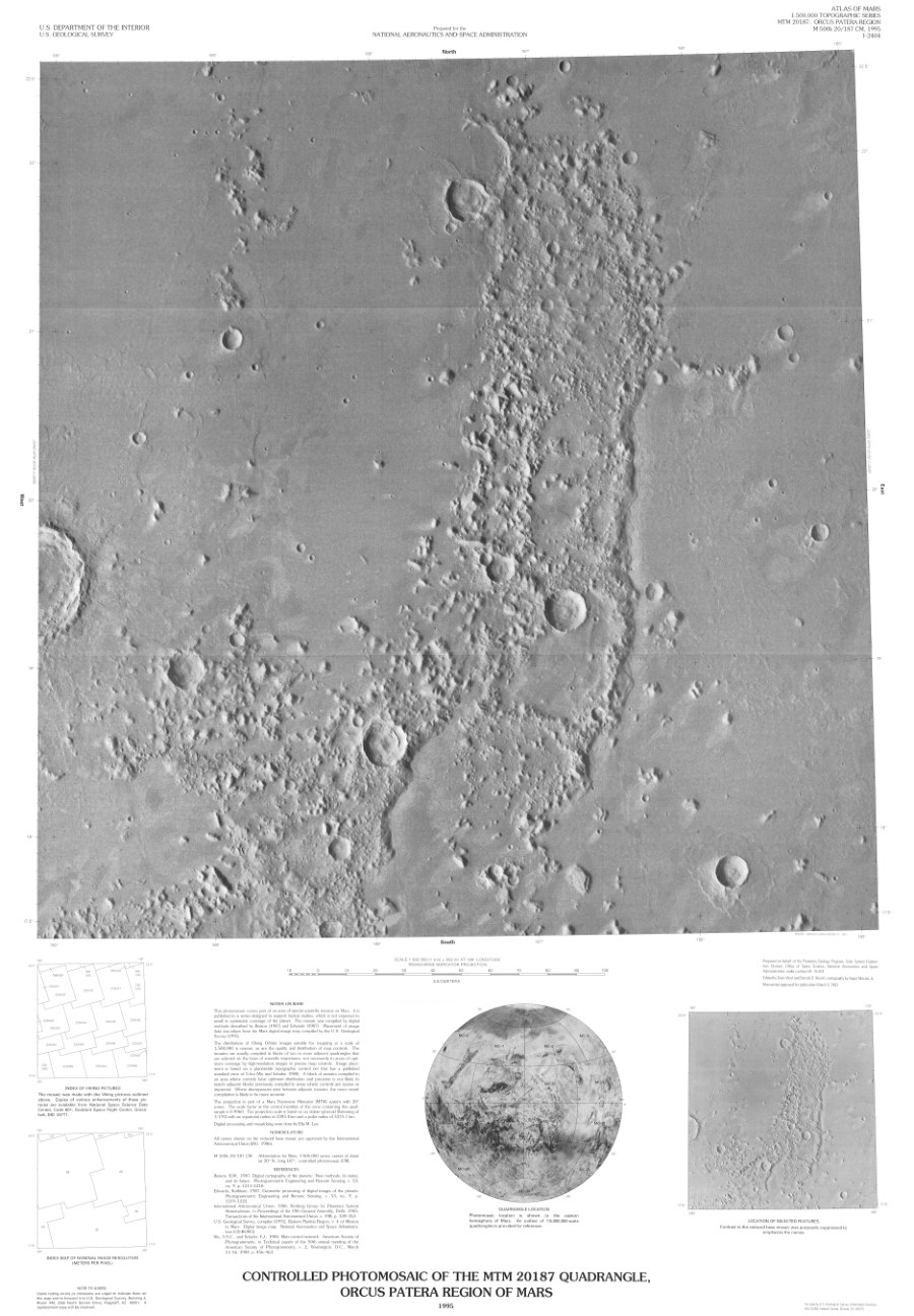 Controlled Photomosaic of the MTM 20187 Quadrangle, Orcus Patera Region of Mars