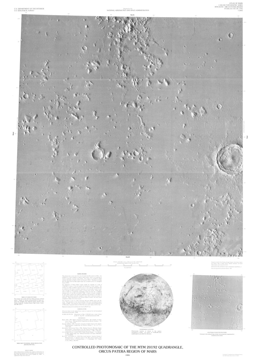 Controlled Photomosaic of the MTM 20192 Quadrangle, Orcus Patera Region of Mars