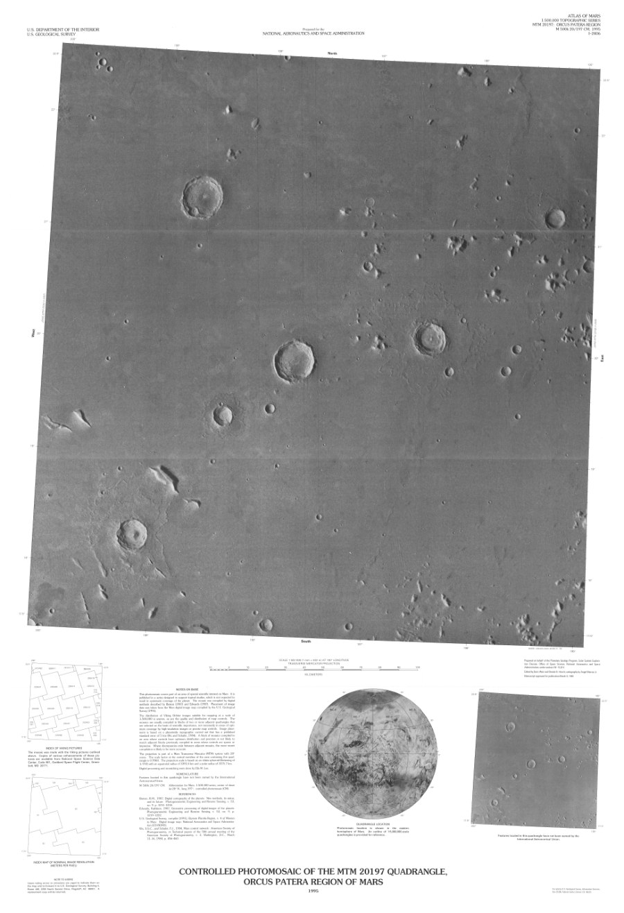Controlled Photomosaic of the MTM 20197 Quadrangle, Orcus Patera Region of Mars