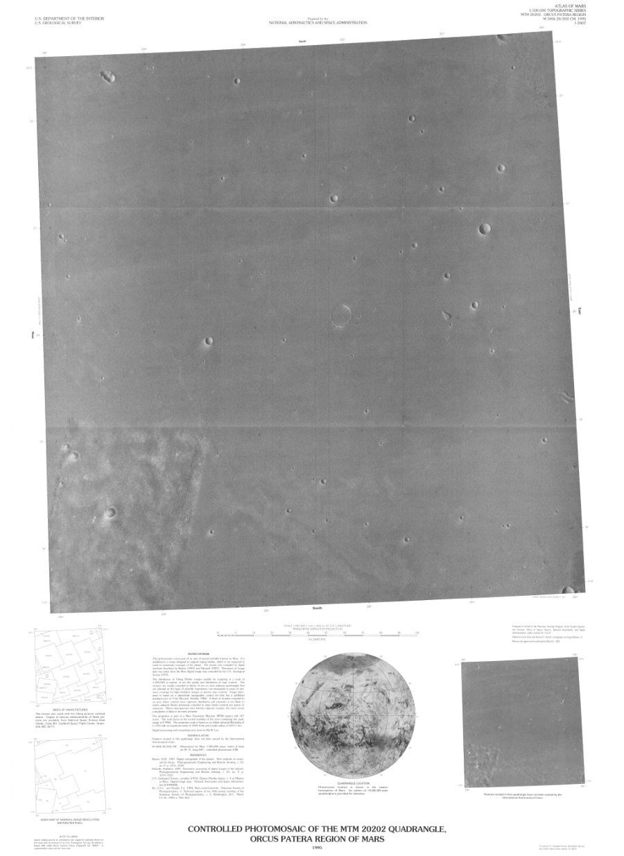 Controlled Photomosaic of the MTM 20202 Quadrangle, Orcus Patera Region of Mars