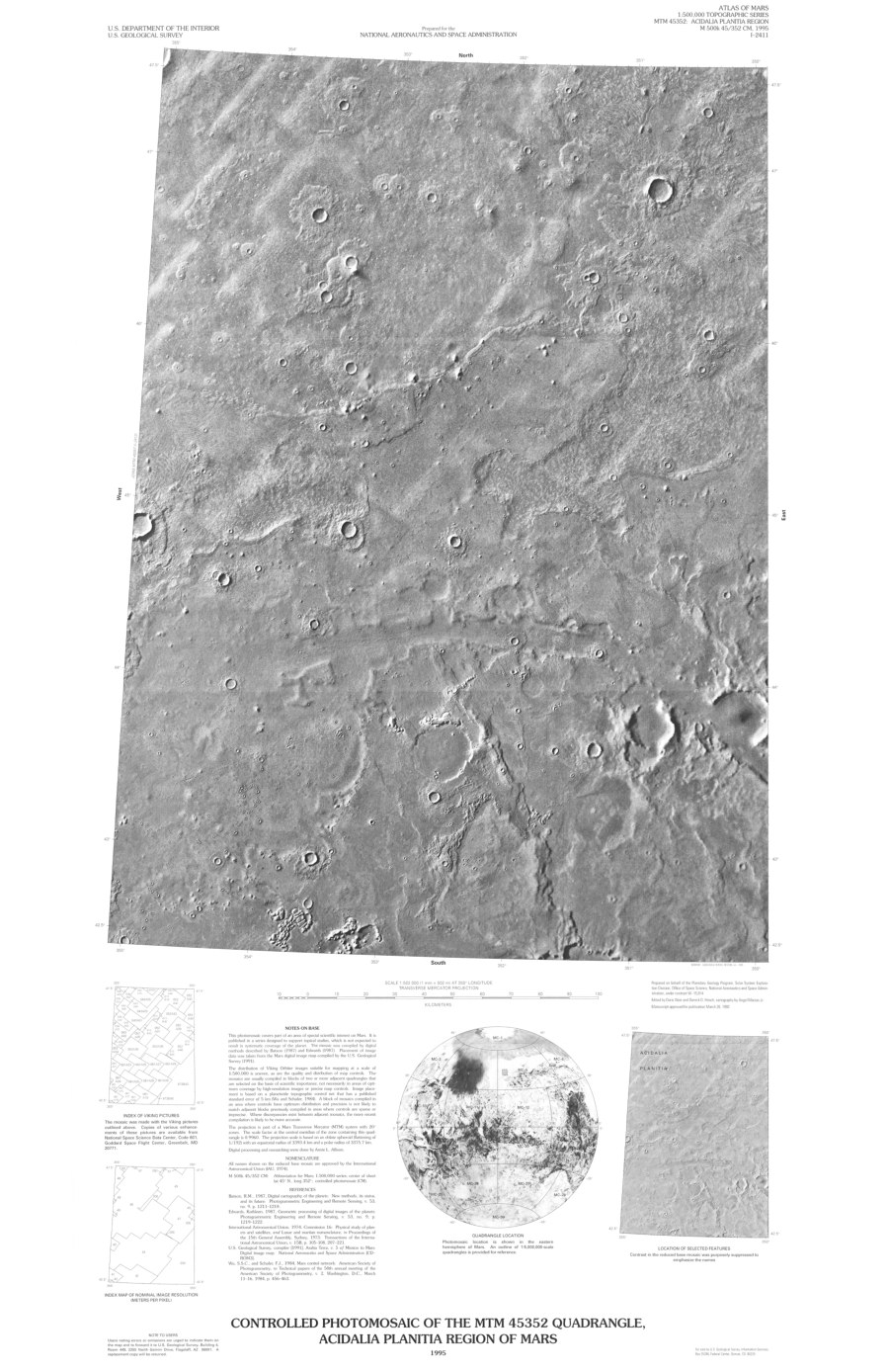 Controlled Photomosaic of the MTM 45352 Quadrangle, Acidalia Planitia Region of Mars