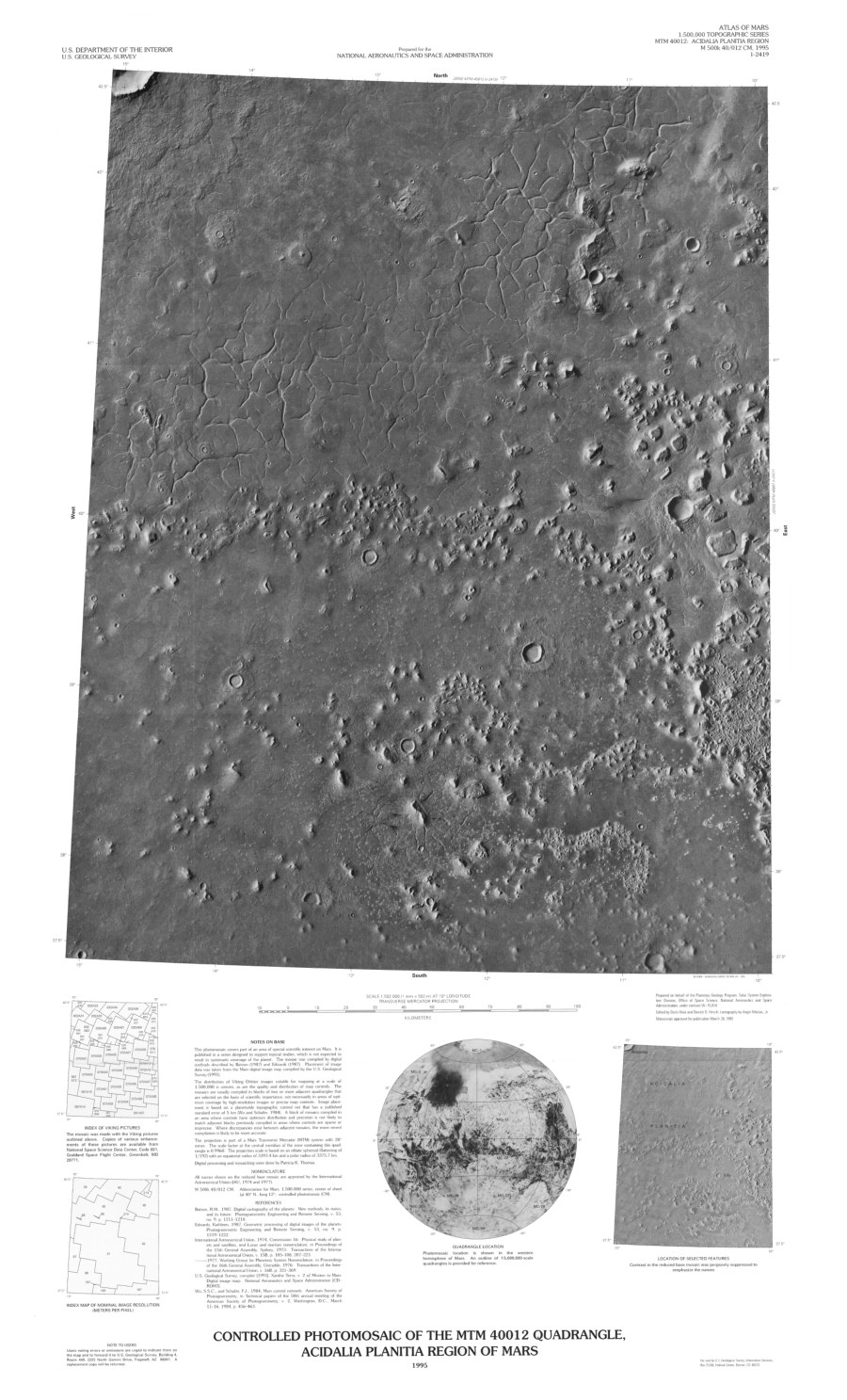 Controlled Photomosaic of the MTM 40012 Quadrangle, Acidalia Planitia Region of Mars